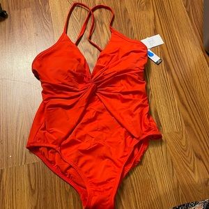 Strappy red swimsuit one piece, time and tru, size large